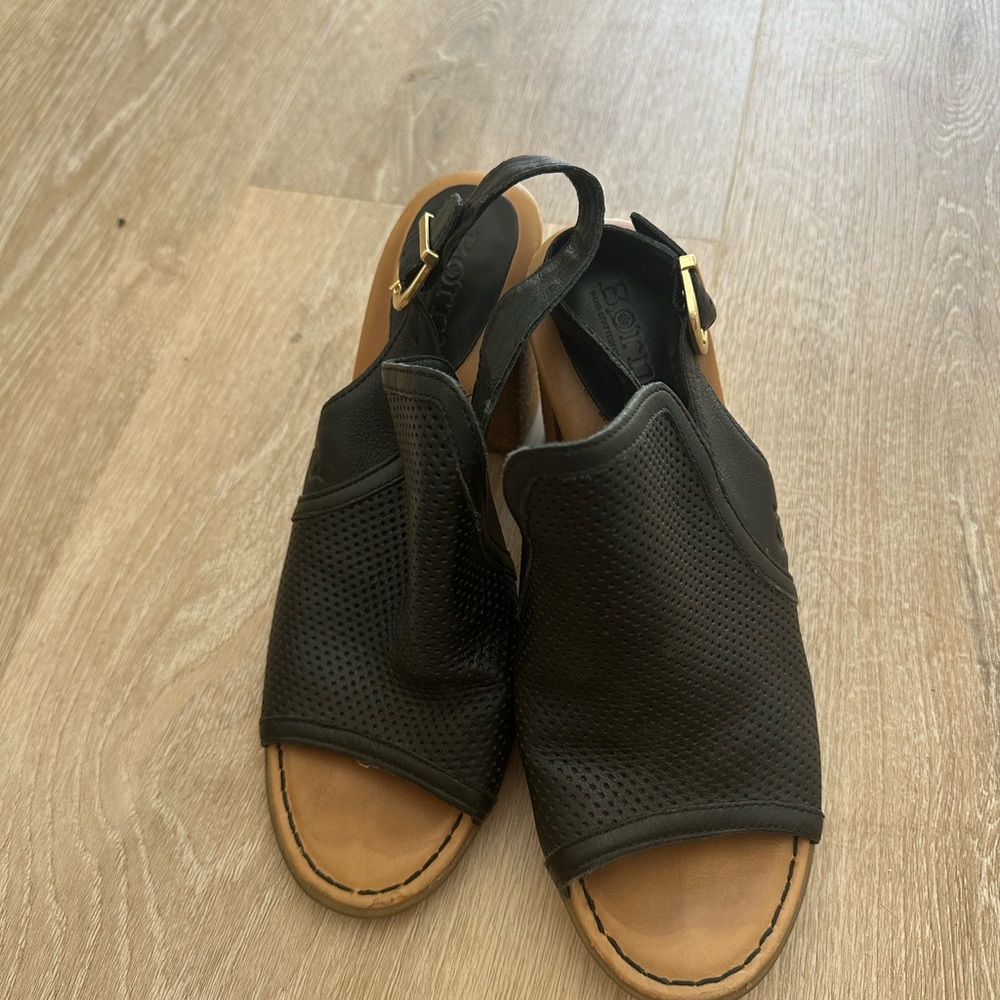 Born Black and Tan Leather Sandals